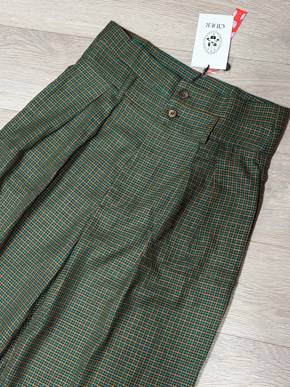 Cider Olive Green Plaid High-Waist Wide-Leg Trousers - Picture 3 of 5